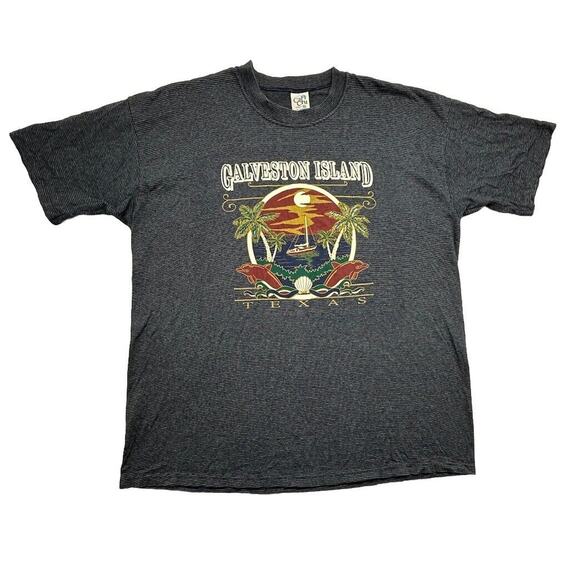 Vintage Galveston Island Size‎ Large Tshirt Cal Cru Navy Stripe Destination - Picture 1 of 10
